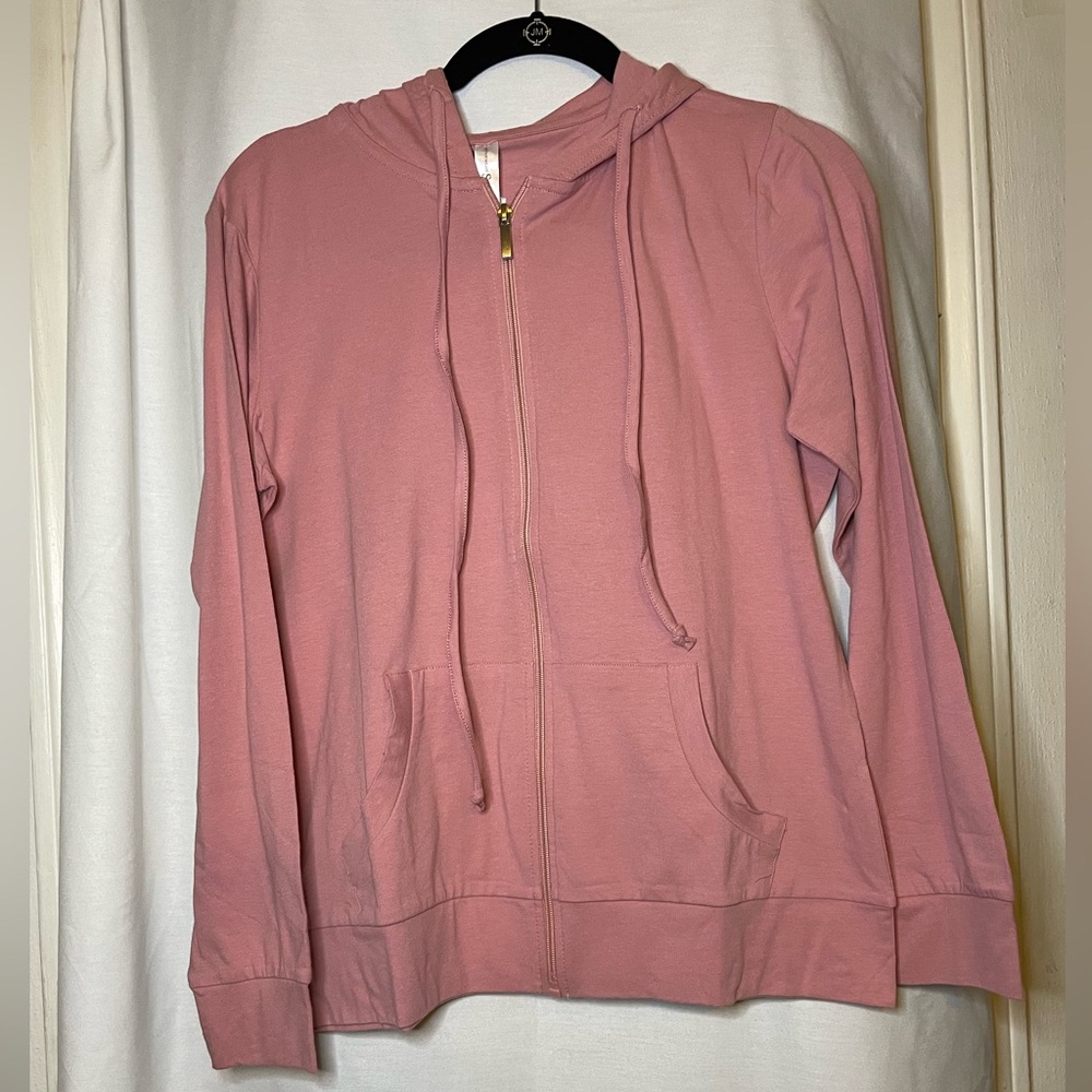 NWT Sofra Rose Pink Lightweight Thin Long Sleeve Relaxed Hoodie Size M